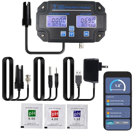EC pH Monitor for Hydroponics, 6-in-1 Water Quality Tester with Wi-Fi, pH Meter Tester, Continuous Monitor of pH PPM EC CF Humidity Temp of Indoor DWC Grow System,Hydro Reservoir Tank
