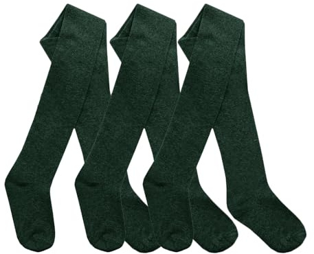 Edozos Confezione da 3 collant per uniforme scolastica per bambine e ragazze, in cotone, caldi, morbidi, resistenti, comodi, elastici e traspiranti, Verde bottiglia, 3-4 Years