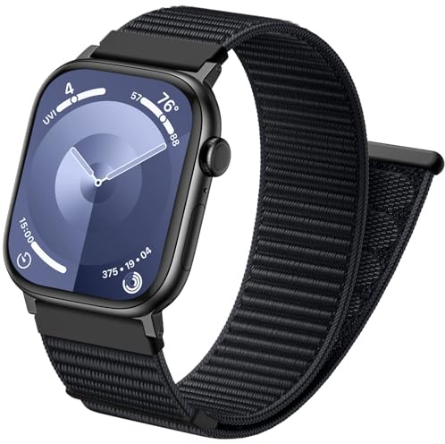 Netolo Nylonarmband kompatibel med Apple Watch-armband 44 mm 45 mm 46 mm 49 mm 42 mm Män Kvinnor - Mjukt nylon sportarmband för iWatch Series 11 10 9 8 7 6 5 4 3 2 1 SE SE3 Ultra 2 Ultra, Svart