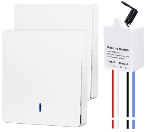 QIACHIP - Interruptor inalámbrico RF de 433 MHz para luz, kit transmisor de pared receptor de relé 10 A 1500 W, alcance 20 m sin recableado