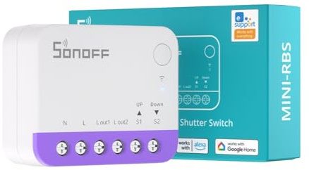SONOFF Matter Interruttore Tapparelle Intelligente MINI-RBS, Wi-Fi 2,4GHz, Dim. Ridotte, Controllo Percentuale, Compat. Alexa/Google Home/HomeKit/Home Assistant, Filo Neutro Necessario, Conf. 2