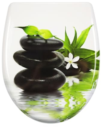 Fanmitrk Toilettendeckel mit Absenkautomatik, WC Sitz mit Quick Release Funktion, Duroplast Klodeckel Einfache Montage, Toilettensitz mit 175 kg Belastbarkeit, Klobrille mit Motiv (Stein Blatt)