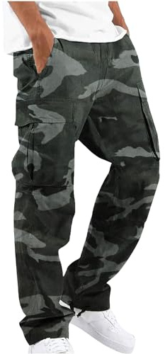 YAOHUOLE Men's Cargo Pants Casual Cotton Stretchy Drawstring Waist Trousers