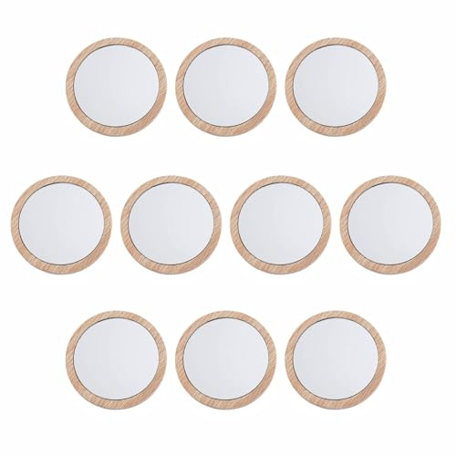 Bustlwor 10 Piezas Compactos Espejos de Maquillaje de Madera, Mini Espejo de Bolsillo Portátil Redondo, para Bolso y Viaje Diseño Elegante y Superficie de Vidrio de Alta Definición