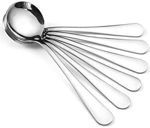 Hiware 12-Piece Soup Spoons, Round Stainless Steel Bouillon Spoons