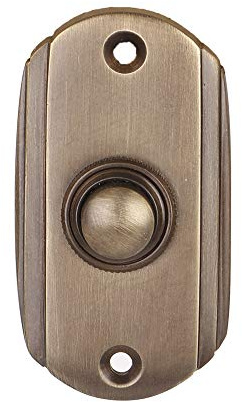 A29 Antique Brass Doorbell Button – 2 1/2 x 1 2/5 – Decorative Style Push Button in Brass with Recess Mount – Vintage Finish, Wired for Two-Wire Chimes, Weather Resistant, Easy DIY Installation