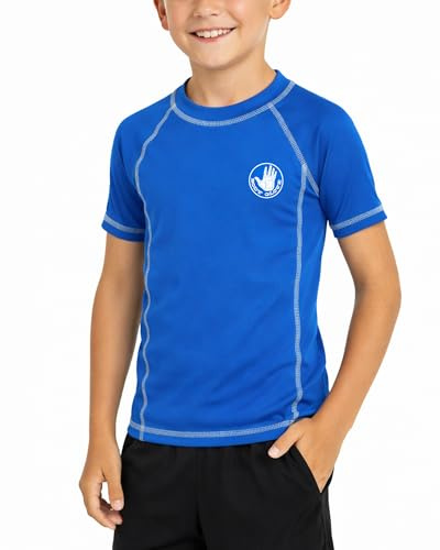 Body Glove Boys Rash Guard Shirt - UPF 50+ Quick Dry Fabric Rash Guard Swimwear for Boys - Short Sleeve Kids Swim Shirt, Size 12, Royal