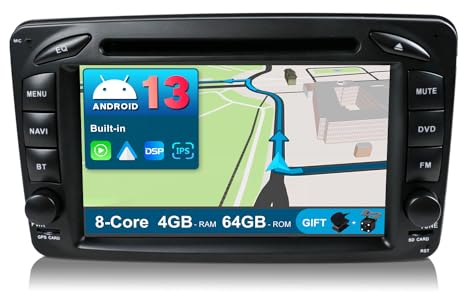 joyx JOYX Android 10 Autoradio geeignet für Benz ML W163/CLK W209/C-Klasse W203/SLKW170/E-Klasse W210/A-Klasse W168 – 4G+64G – Integrierter DSP+Carplay+Android Auto – LED-Kamera inklusive. SWC 4G WLAN