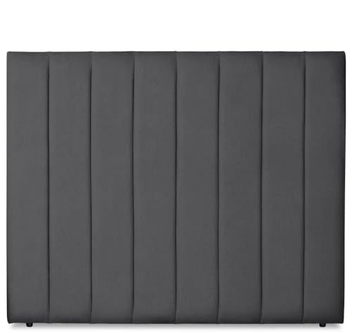 Ventadecolchones - Cabecero Tapizado Acolchado de Dormitorio Franjas Verticales Largo en Tela Antimanchas Gris Antracita y Medida 151 x 125 cm para Camas de 135 ó 150