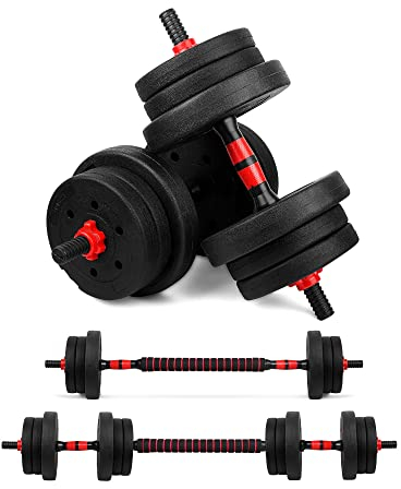 wuuhoo® 2in1 Fitness Hantelset Jimmy, 30mm Kurzhantelset Kurzhantelstange und Langhantelstange mit Gewichten, Fitnessgerät aus Kunststoff für Zuhause, HomeGym - 20kg - rot
