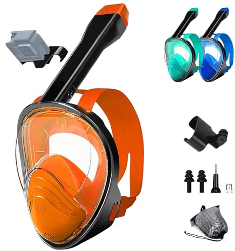MORAINJAY Vollgesicht Schnorchelmaske mit Abnehmbarer Kamerahalterung,180° Weitsicht, Anti-Drop, Anti-Leck, Anti-Beschlag-Design,Freie Atmung Tauchmaske für Erwachsene/Kinder mit verstellbaren Trägern