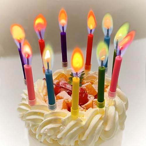 18 Stück Geburtstagskerzen mit Farbigen Flammen Kerzen Geburtstag, Sparklers Geburtstagskerze für Kuchen Magic Happy Birthday Candle für Geburtstagskerzen Kinder Erwachsene Babyparty Dekorative