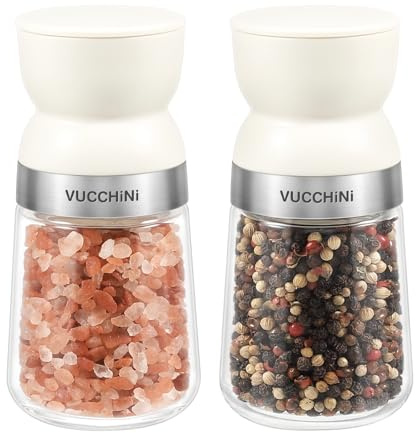 Vucchini Salt and Pepper Grinder Set with Adjustable Coarseness Ceramic Pepper Mill Manual Effortless Salt Grinder Spice Grinder for Home, Kitchen, Beige