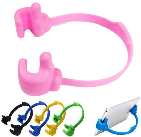 Thumbs-up Support de téléphone portable, réglable en silicone, support de bureau portable pour cuisine, voyage, cadeau amusant pour femme et homme, gadget cool (rose)