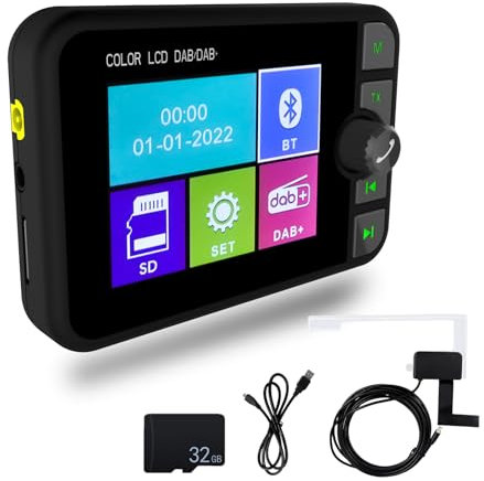OiLiehu Digital DAB+ Adapter for Car Radio, 2.4 LCD Display portable DAB Adapter with Bluetooth Handsfree, FM Transmitter, AUX, TF-Slot, 32G TF-Card