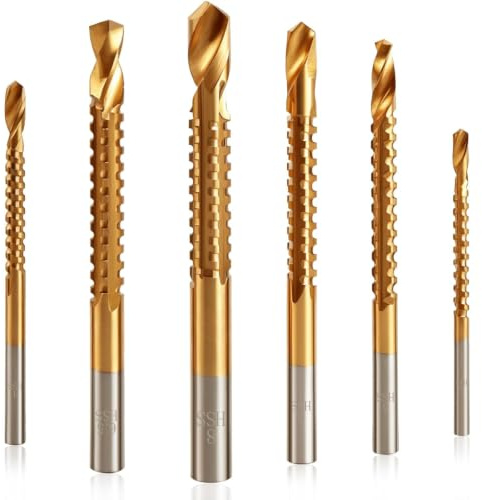 KEWAYO Trapano elicoidale, 6 punte elicoidali rivestite in titanio HSS da 3 a 8 mm, set di punte seghettate da falegname, trapano elicoidale per la lavorazione del legno