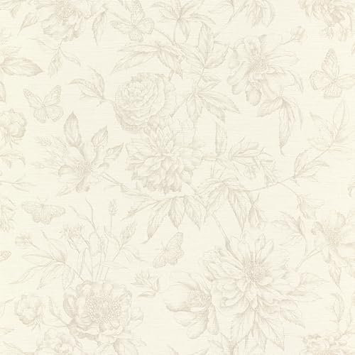 Rasch Papier peint intissé 793932 - Blanc crème avec motif floral - Style vintage beige - 10,05 x 0,53 cm (L x l)