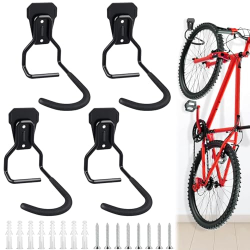 WuGU Appendi Bici da Muro, 4 Pezzi Porta Bici da Muro, Supporto per Biciclette da Parete Gancio per Bicicletta per Appendere Biciclette Verticale, per Casa Garage Cantina Shed, Nero