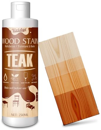 Träfläckar, 250 ml vattenbaserad träfläck för inomhus- och utomhusmöbler, skåp, träpanel, dörr, trim och mer - snabbtorkande, låg lukt och giftfri, lätt att applicera, flera ytbehandlingar (teak)