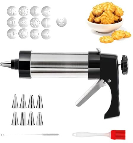 Taiyyi Spremiagrumi per pasticceria,pressa per pasticceria in acciaio inox, macchina per biscotti con 13 modelli e 8 beccucci per fare torte decorative e biscotti fatti in casa