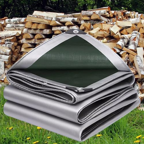 Telone Impermeabile per Esterno 200g/m² PE 2.5x3.5m Telo Occhiellato Rinforzato in Copertura per Piscina Auto, Mobili da Giardino, Antipioggia e Antivento argento verde
