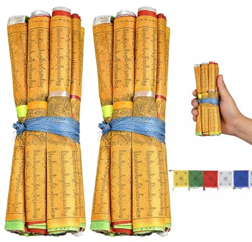 PLATEYTR Tibetische Gebetsfahnen Lungta – 5 Meter lang, 20 Fahnen, Bunte Designs für Outdoor-Dekoration, Meditation & Yoga, traditionelle Himalaya-Flaggen, Polyester mit Buntem Bindfaden