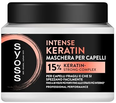 Maschera per capelli Intense Keratin 400ml, 13% Protein-Care-Complex, Syoss Maschera per capelli fragili e che si spezzano facilmente, capelli fino a 20 volte più forti fino allo strato più interno*