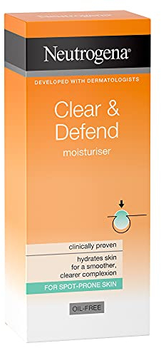 Neutrogena Clear and Defend Moisturiser 50 ml, Oil-Free Daily Face Cream for Spot-Prone Skin, with Purifying 0.5% Salicylic Acid to Help Prevent Breakouts for Smoother, Softer & Clearer Skin