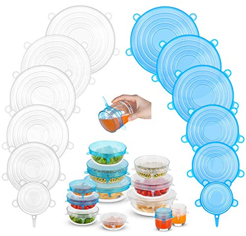 12 Pack Silicone Stretch Lids, Zero Waste Reusable Food Leftover Lids for Fruit Pots Pots