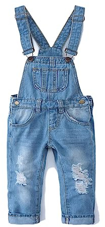 Kidscool flickor välvda hål stora haklappar mjuka smala jeans overaller