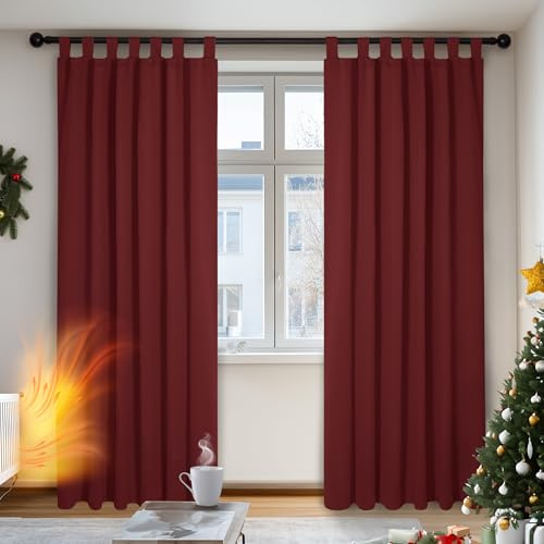 Deconovo Opaque Blackout Curtains with Loops Set of 2, Fabric, red, 200x140
