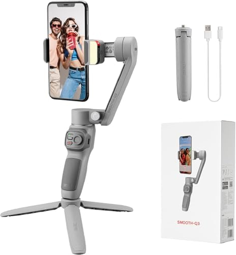 ZHIYUN Smooth Q3 [Oficial] Estabilizador Smartphone 3 Ejes Teléfono Gimbal para iPhone y Android con trípode, Luz Integrada y Zoom, para Vlog, Vídeos de Youtube y TikTok