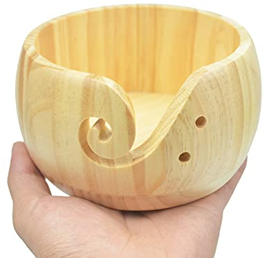 Holzsammlung Filo da ciotola portatile in legno fatto a mano a forma rotonda per gomitolo di lana per tenere aghi a maglia, porta sfera a maglia ciotola di stoccaggio gancio organizzatori accessori,