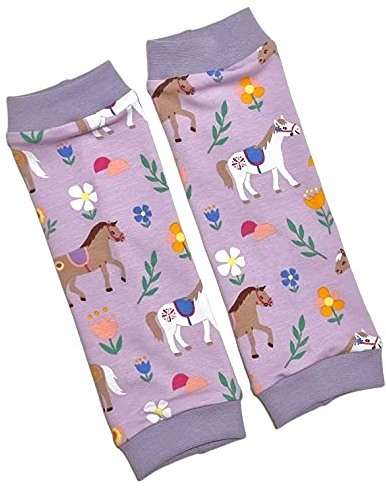 la.nunu Stulpen Mädchen - Pferdewiese Flieder 6-8 Jahre - Kinderstulpen aus Baumwolle - Handarbeit - Kinder Baby Beinstulpen Babystulpen