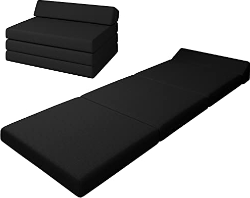 sunnypillow Premium Klappmatratze mit Kopfteil 80 x 220 x 10cm Schwarz | 4-teilige Faltmatratze mit abnehmbarem Bezug | Schaumstoff extra dick 10cm | Matratze klappbar Gästematratze Reisematratze |