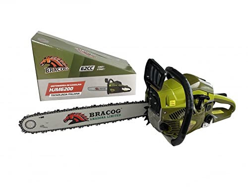 BRACOG Motosierra Gasolina Profesional Amazona (62 cc, Espadín 50cm). Anti-vibración con Cadena 20 Motor de 2 Tiempos, 3.4 cv, Alto Rendimiento Arranque Easy-Start