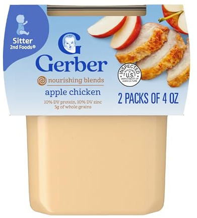 Gerber Stage 2 Baby Food, Apple Chicken, 4 oz Tub (16 Pack)