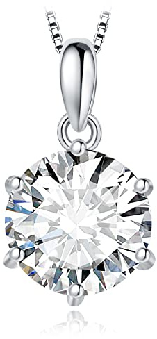 JewelryPalace 3ct Classique Moissanite Pendentif Taille Rond Solitaire Argent 925 Femme, Or Blanc 14k Collier Chaine Diamant Simulé Mariage Mariee 45CM, Ensemble Parure de Bijoux Cadeau Anniversaire