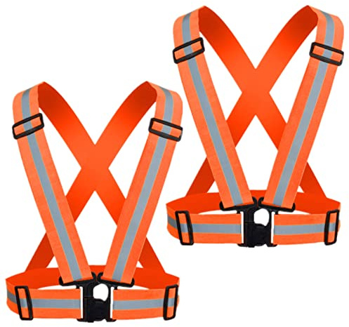 RUISHYY Reflective Running Vest 2 Pack, High Visibility Reflective Running Gear Night Cycling Walking Reflective Vest Hi Vis Safety Vest Straps for Men Women Kids (2 Orange)