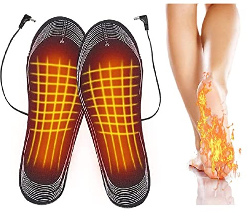 Heated Insoles, Electric USB Rechargeable Foot Warmer, Winter Warm Socks Feet Heater Shoe Insole for Hunting Fishing Hiking Camping, Thermal Sole Washable to Cut for Men and Women Size 35-45