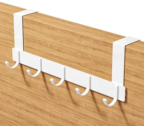 Uootach Türhaken zum Einhängen mit 5 Haken, Aluminium-Hakentür Hakenleiste kein Bohren erforderlich Haken für dickere Türen (4-4,5 cm), für Badezimmertüren, Schlafzimmertüren, Küchentüren(weiß)