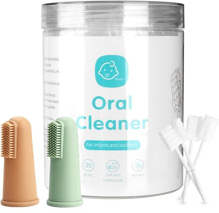 UHFi Baby Toothbrush Finger Toothbrush Oral Cleaner Kit with 5PCS Baby Tongue Cleaner Toddler Silicone Tooth Brush 0-6 Months 6-12 Months (Clay/Mint+30PCS Toothbrushes)