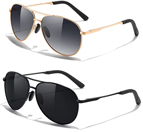 kunchu 2 Stück Fliegerbrille Sonnenbrille-für-Herren-Damen-Pilotenbrille-Retro Vintage Polarisiert Sunglasses Set Schwarz Piloten Brille mit UV400 Schutz Fahrerbrille Verspiegelt Brille für Men,8
