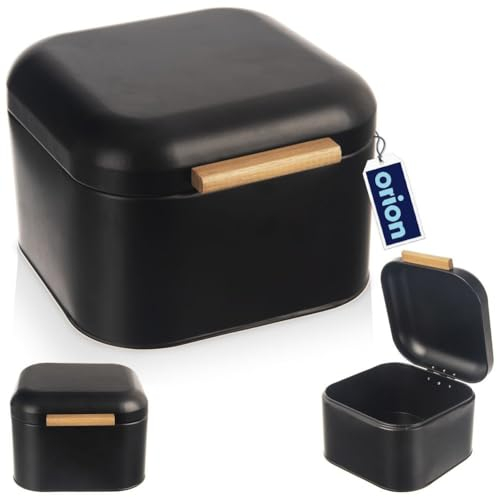 orion group - Brotkasten Metall mit Bambusgriff - Brotbox Brotdose - brotkiste - brot aufbewahrungsbox - schwarz - 21,5x20x14,5 cm