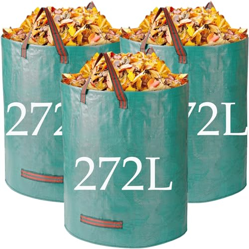 Heavy Duty Garden Bags - 272L x 3 Reusable Sacks with Handles, Ideal for Collecting Waste, Leaves & Grass