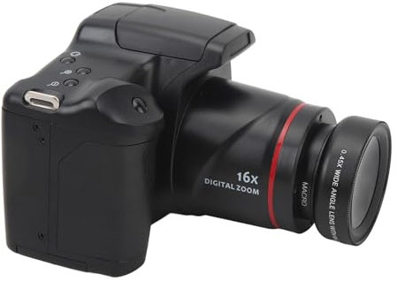 Jectse Digital SLR Camera, 1080P 16MP 16X Zoom Vlogging Camera for Photography & Video, Anti Shake Small DSLR Camera with 52mm 0.45X Macro Wide Angle Lens, Built in Flash, USB Charging