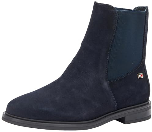 Tommy Hilfiger Botines Chelsea Mujer Boots Flag Suede Planos, Azul (Space Blue), 39 EU