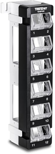 TRENDnet 12-Port Blank Angled Wall Mount Keystone Patch Panel, TC-KP12V, Use with TRENDnet Keystone Jacks (Sold Separately), Snap-in Style, Quick and Easy Access, 89D Wall Mount Bracket Included