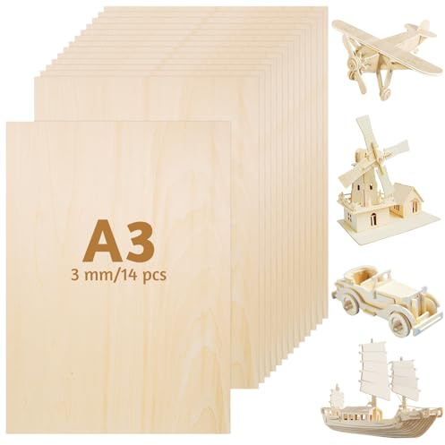 14 Stück A3 Sperrholzplatte 3mm, 42x30cm Holzplatte Bastelholz Sperrholz Lindenholz Brett Holz zum Basteln Dünne für Malen Brandmalerei Laserschnitt Bastelarbeiten