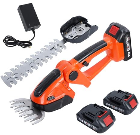 Tamaño seto batería, tamaño seto, batería de 24 V, 2 en 1, batería con batería y cargador, 2 unidades 1500 mAh, cortasetos cortadora de césped, para cortar setos, césped, incluye un tono
